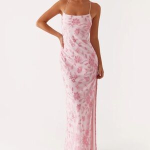 Peppermayo Pink and White Spaghetti Strap Slip Maxi Dress